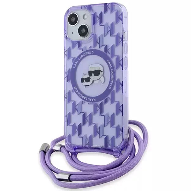 Karl Lagerfeld IML Crossbody Monogram Karl &amp  Choupette Head MagSafe case for iPhone 15 / 14 / 13 - purple