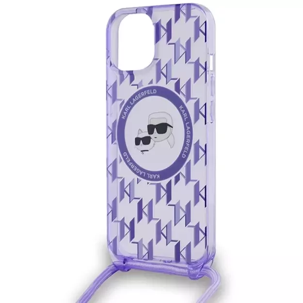 Karl Lagerfeld IML Crossbody Monogram Karl &amp  Choupette Head MagSafe case for iPhone 15 / 14 / 13 - purple 4