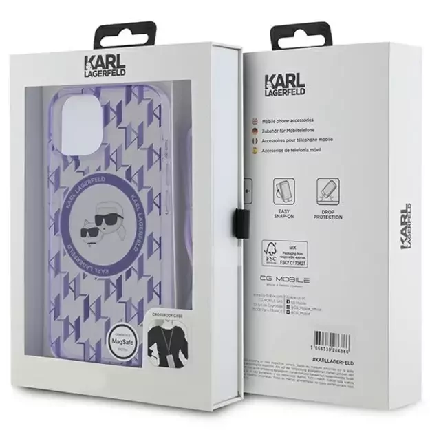 Karl Lagerfeld IML Crossbody Monogram Karl &amp  Choupette Head MagSafe case for iPhone 15 / 14 / 13 - purple 6