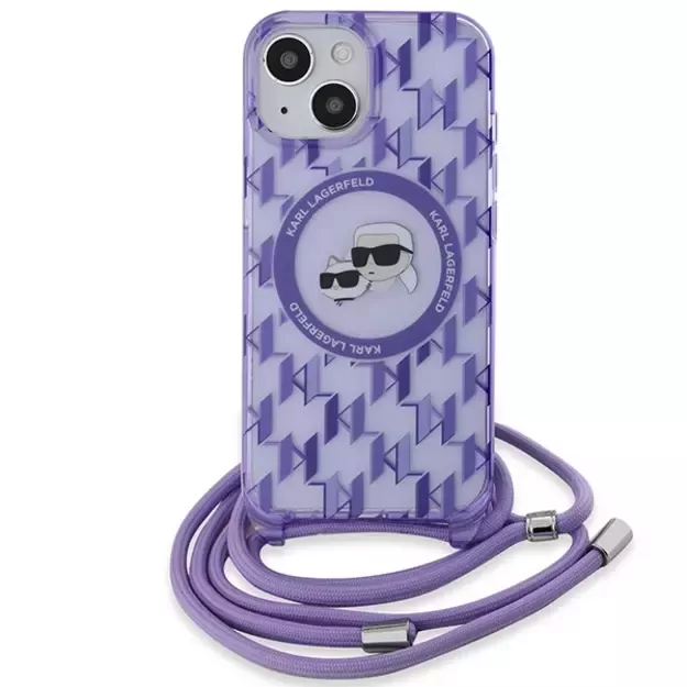 Karl Lagerfeld IML Crossbody Monogram Karl &amp  Choupette Head MagSafe case for iPhone 15 / 14 / 13 - purple 1