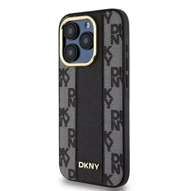 DKNY Leather Checkered Mono Pattern MagSafe iPhone 15 Pro Max Case - Black 8