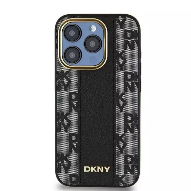 DKNY Leather Checkered Mono Pattern MagSafe iPhone 15 Pro Max Case - Black 9