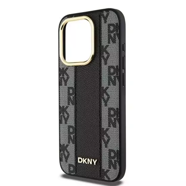 DKNY Leather Checkered Mono Pattern MagSafe iPhone 15 Pro Max Case - Black 12