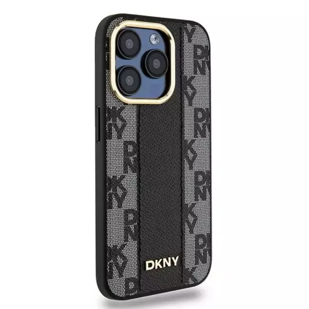 DKNY Leather Checkered Mono Pattern MagSafe iPhone 15 Pro Max Case - Black 10