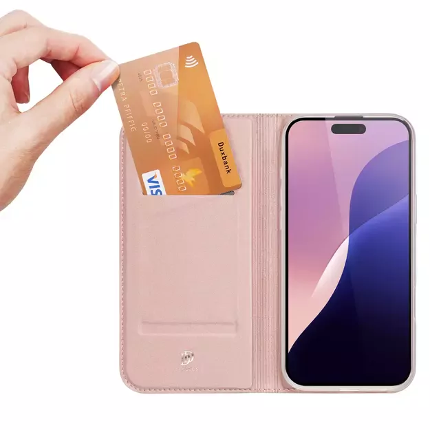 Dux Ducis Skin Pro iPhone 16 Pro Max Case with Flip and Card Slot - Pink 17