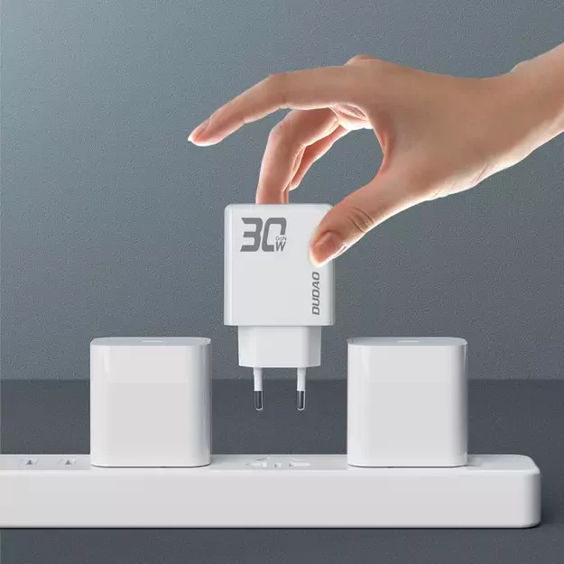 GaN Dudao A30EUL 30W USB-A / USB-C Wall Charger + USB-C - Lightning Cable - White 5