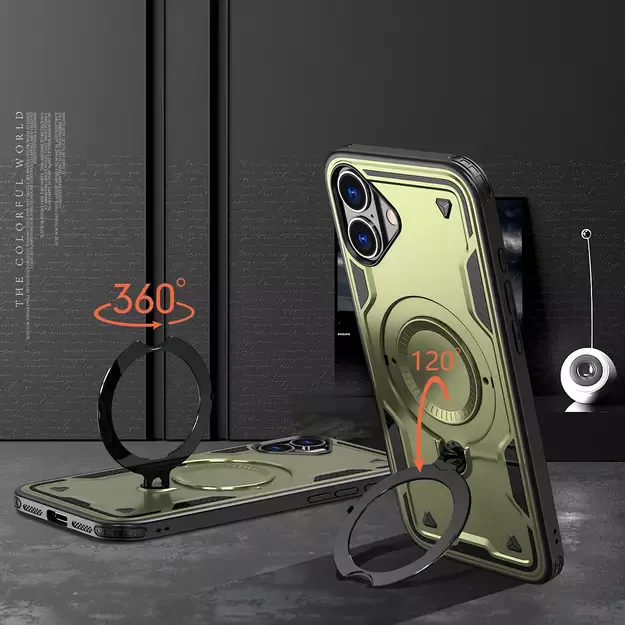 Hybrid Armor Trendy Case with MagSafe for iPhone 16 - Green 2