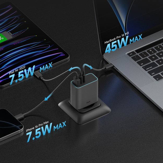 Cuktech CUKAD653EUGR 65W GaN Wall Charger 2 x USB-C 1 x USB-A - Gray 2