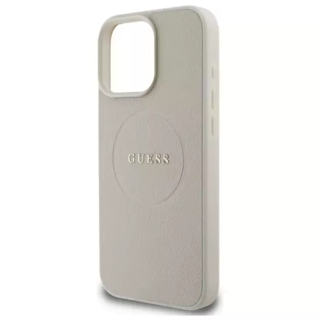 Guess Grained Gold Ring MagSafe Case for iPhone 16 Pro Max - Beige 12