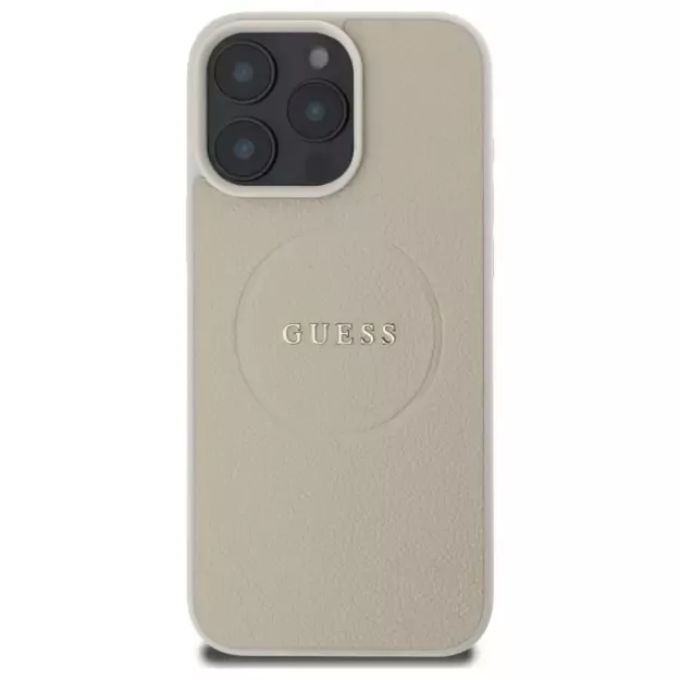 Guess Grained Gold Ring MagSafe Case for iPhone 16 Pro Max - Beige 9