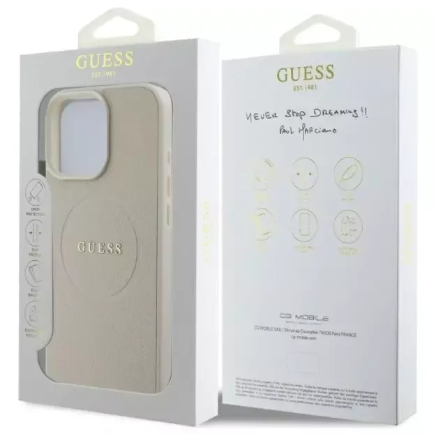 Guess Grained Gold Ring MagSafe Case for iPhone 16 Pro Max - Beige 14