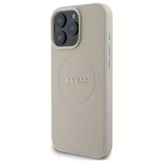 Guess Grained Gold Ring MagSafe Case for iPhone 16 Pro Max - Beige 8