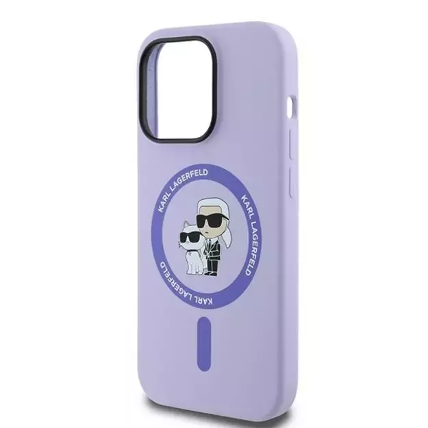 Karl Lagerfeld HC MagSafe Silicone Karl&amp Choupette Heads Ring Case for iPhone 14 Pro - Purple 5