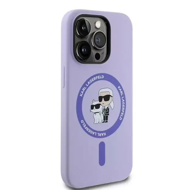 Karl Lagerfeld HC MagSafe Silicone Karl&amp Choupette Heads Ring Case for iPhone 14 Pro - Purple 3