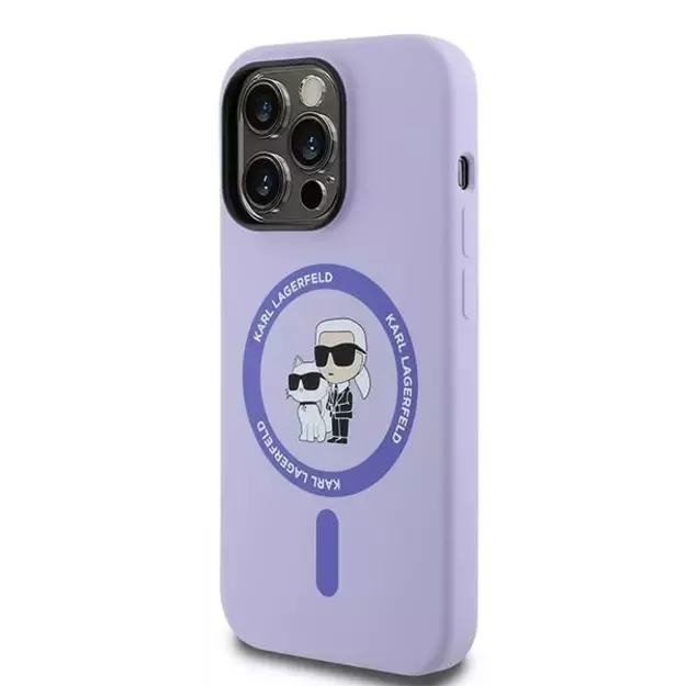 Karl Lagerfeld HC MagSafe Silicone Karl&amp Choupette Heads Ring Case for iPhone 14 Pro - Purple 1