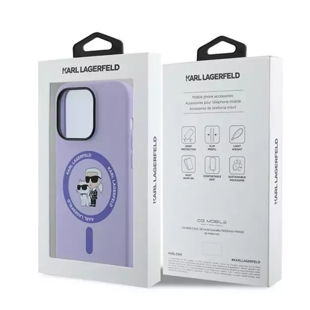 Karl Lagerfeld HC MagSafe Silicone Karl&amp Choupette Heads Ring Case for iPhone 14 Pro - Purple 7