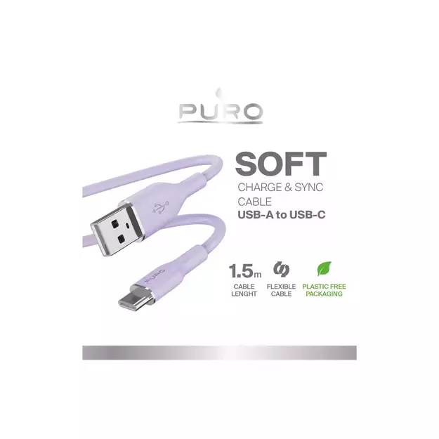 Puro Soft USB-A - USB-C Cable 1.5m - Purple 1