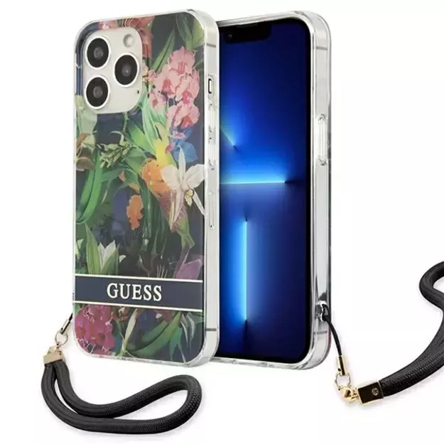 Guess GUHCP13LHFLSB iPhone 13 Pro / 13 6.1&quot  blue/blue hardcase Flower Strap