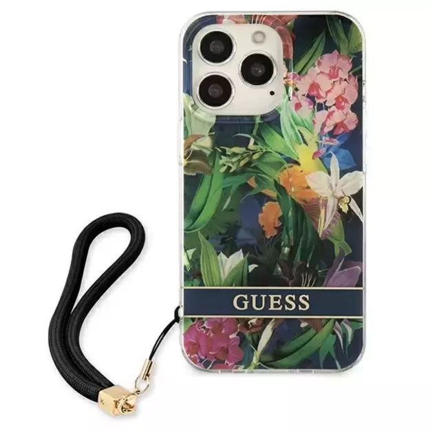 Guess GUHCP13LHFLSB iPhone 13 Pro / 13 6.1&quot  blue/blue hardcase Flower Strap 2