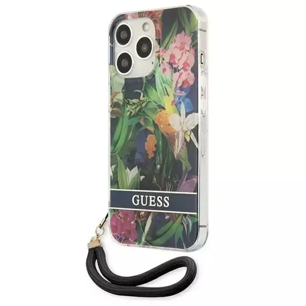 Guess GUHCP13LHFLSB iPhone 13 Pro / 13 6.1&quot  blue/blue hardcase Flower Strap 1