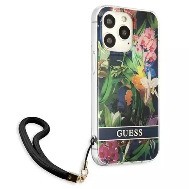 Guess GUHCP13LHFLSB iPhone 13 Pro / 13 6.1&quot  blue/blue hardcase Flower Strap 3