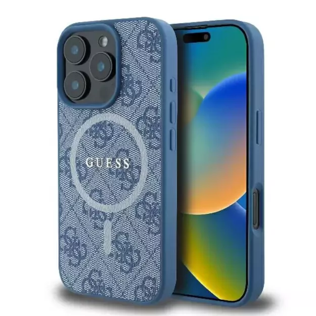 Guess 4G Ring Classic Logo MagSafe iPhone 16 Pro Case - Blue