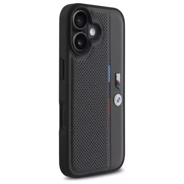 BMW M Perforated Tricolor Detail Line iPhone 16 Case - Dark Gray 10