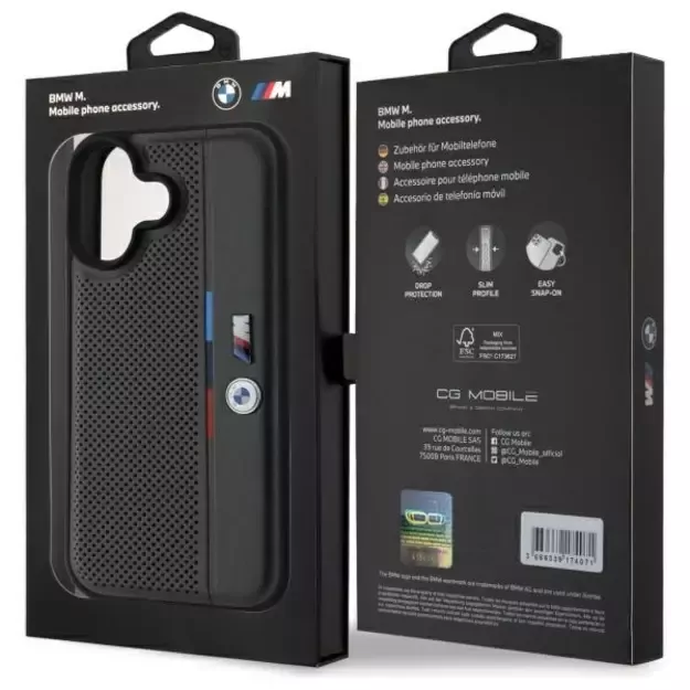 BMW M Perforated Tricolor Detail Line iPhone 16 Case - Dark Gray 14