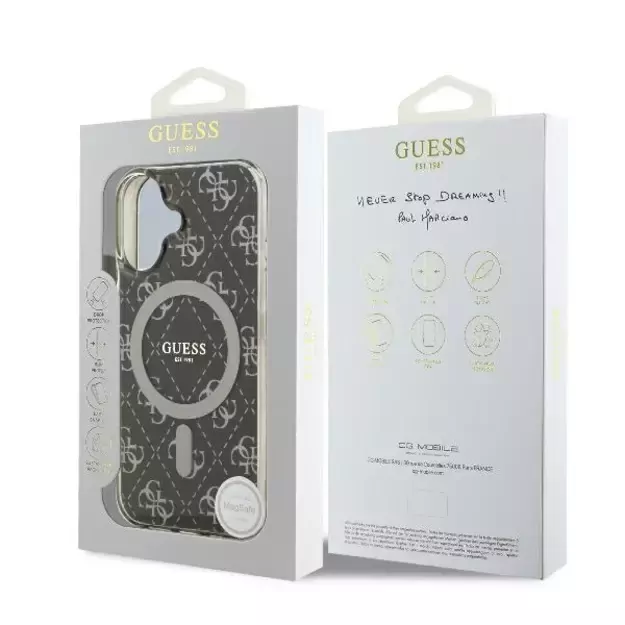 Guess IML 4G Background MagSafe iPhone 16 Case - Brown 7