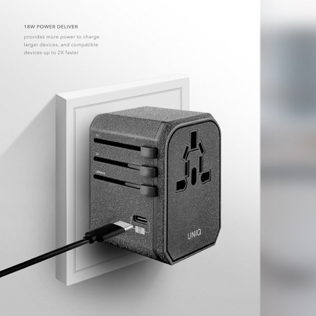 Uniq Voyage LITHOS Collective 33W 2xUSB PD 18W QC 3.0 travel adapter - gray 4