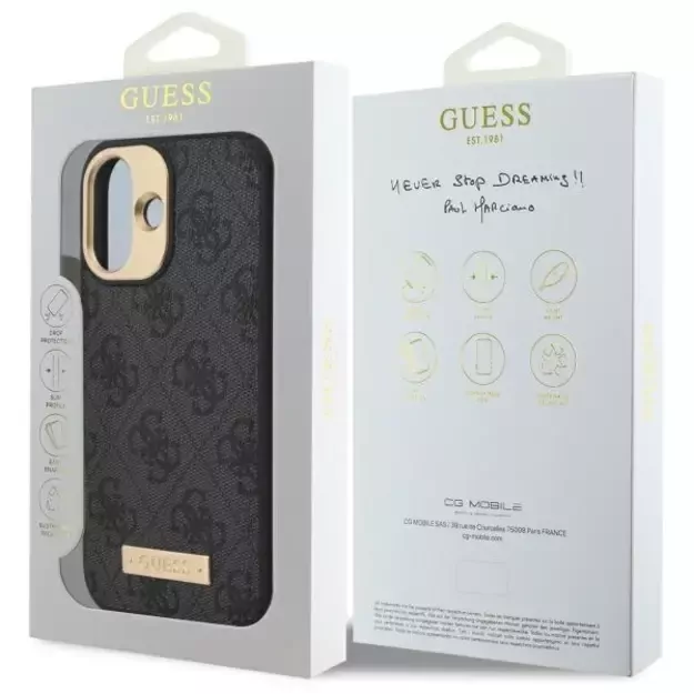 Guess 4G Logo Plate MagSafe iPhone 16 Case - Black 14