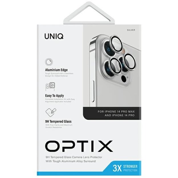 Uniq Optix Aluminum Camera Lens Protector for iPhone 14 Pro / 14 Pro Max camera lens with applicator - silver 1