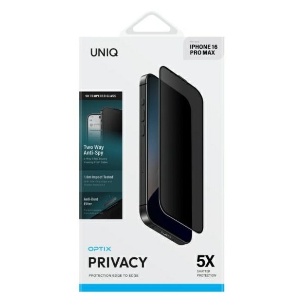 Uniq Optix Privacy tempered glass with privacy applicator for iPhone 16 Pro Max 1
