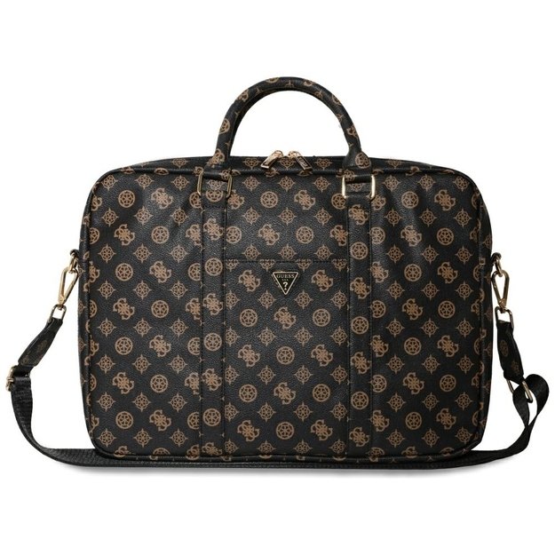 Guess 4G Peony Front Pocket Zipper Triangle Logo Laptop Bag 16&quot  - Black