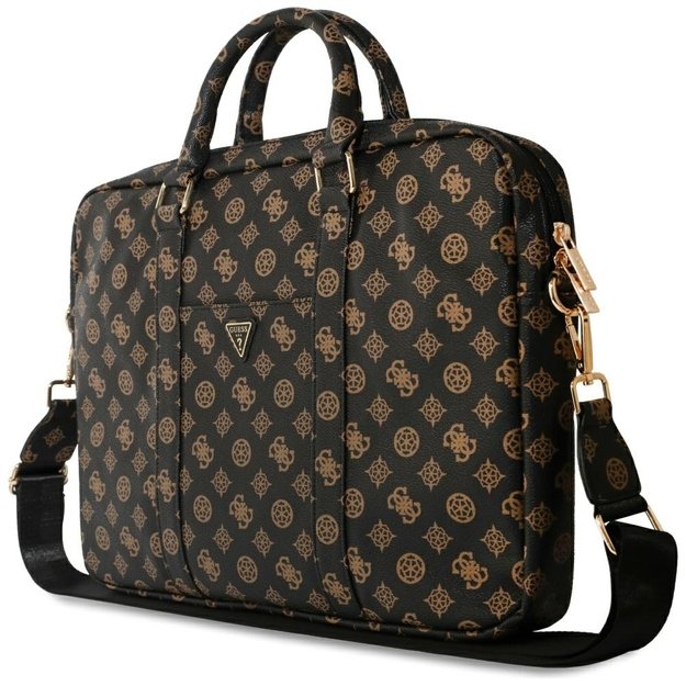 Guess 4G Peony Front Pocket Zipper Triangle Logo Laptop Bag 16&quot  - Black 2