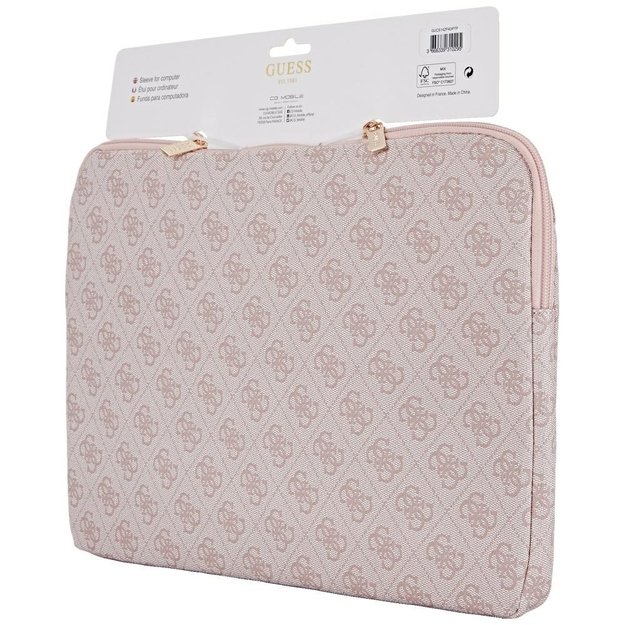 Guess Sleeve 4G Zipper Pocket Triangle Logo 14&quot  Laptop Bag - Pink 4