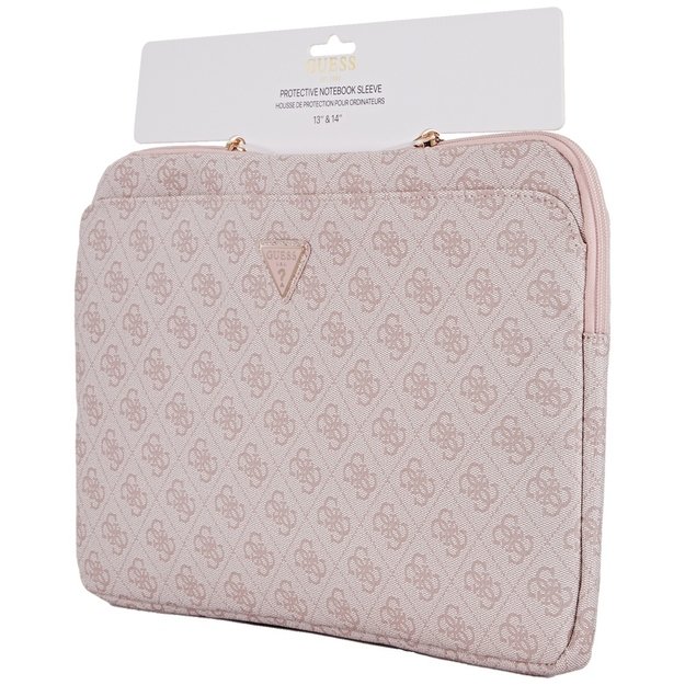 Guess Sleeve 4G Zipper Pocket Triangle Logo 14&quot  Laptop Bag - Pink 3