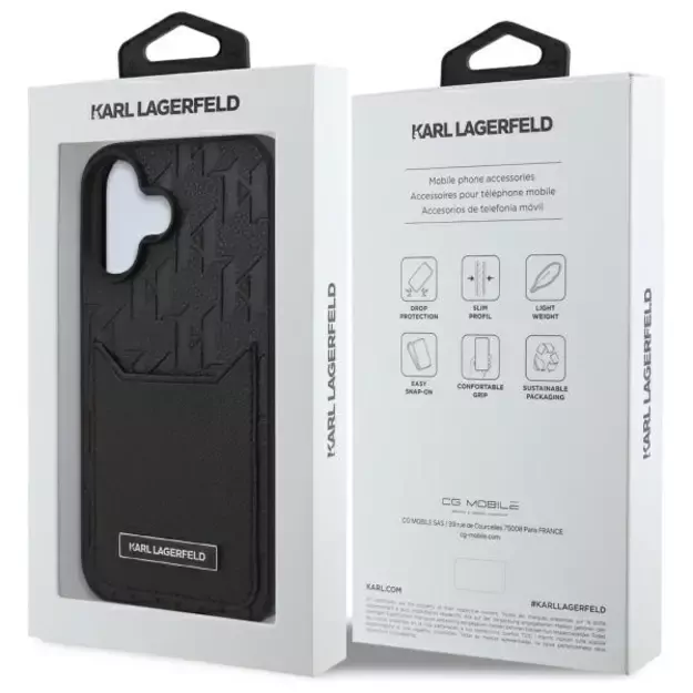 Karl Lagerfeld Cardslots Monogram iPhone 16 Case - Black 7