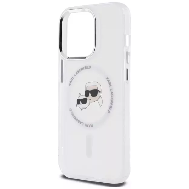 Karl Lagerfeld IML Metal Karl &amp  Choupette Head MagSafe iPhone 14 Pro Case - White 5