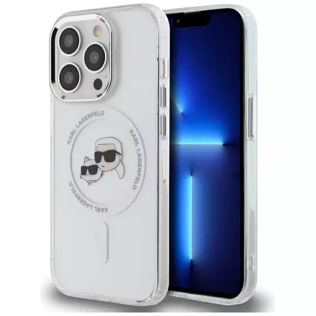 Karl Lagerfeld IML Metal Karl &amp  Choupette Head MagSafe iPhone 14 Pro Case - White