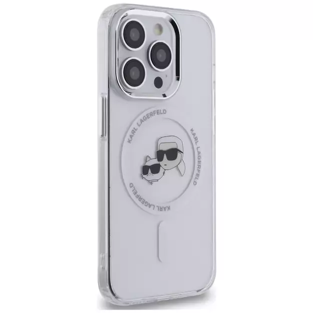 Karl Lagerfeld IML Metal Karl &amp  Choupette Head MagSafe iPhone 14 Pro Case - White 3