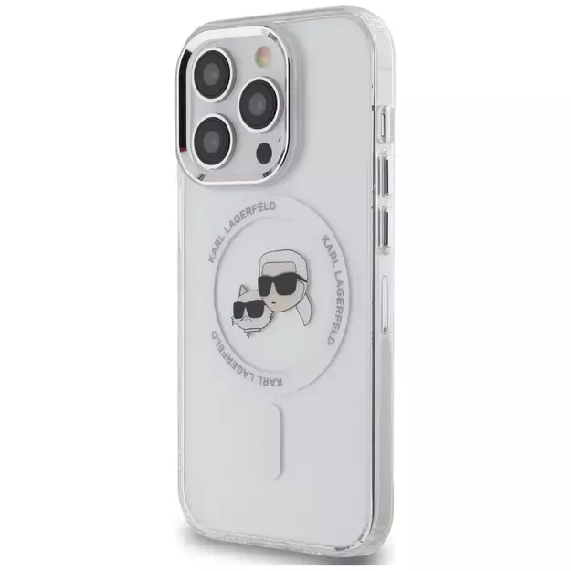 Karl Lagerfeld IML Metal Karl &amp  Choupette Head MagSafe iPhone 14 Pro Case - White 1