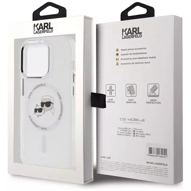 Karl Lagerfeld IML Metal Karl &amp  Choupette Head MagSafe iPhone 14 Pro Case - White 7