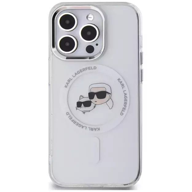 Karl Lagerfeld IML Metal Karl &amp  Choupette Head MagSafe iPhone 14 Pro Case - White 2