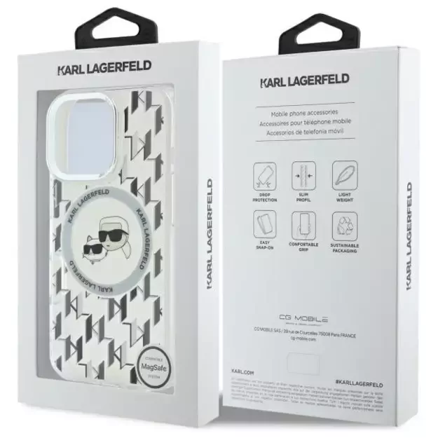 Karl Lagerfeld IML Monogram Karl &amp  Choupette Head MagSafe iPhone 16 Pro Case - Clear 14