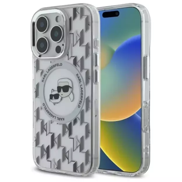 Karl Lagerfeld IML Monogram Karl &amp  Choupette Head MagSafe iPhone 16 Pro Case - Clear
