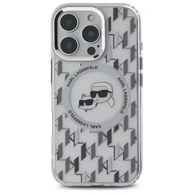 Karl Lagerfeld IML Monogram Karl &amp  Choupette Head MagSafe iPhone 16 Pro Case - Clear 9