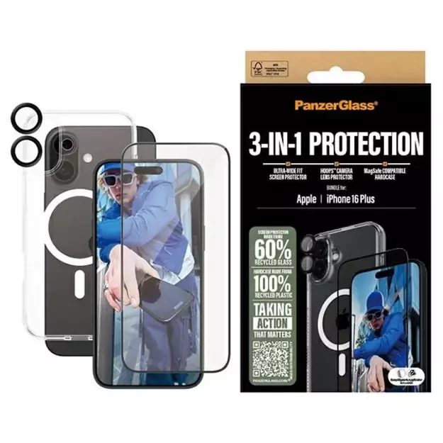 PanzerGlass Bundle 3in1 iPhone 16 Plus 6.7&quot  D3O Hardcase + Screen Protector UWF+ Lens B1293+2863+1283