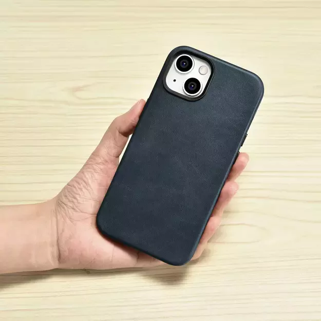 iCarer Oil Wax Premium Leather Case iPhone 14 Magnetic Leather Case with MagSafe Dark Blue (WMI14220701-BU) 19