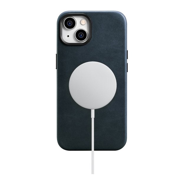 iCarer Oil Wax Premium Leather Case iPhone 14 Magnetic Leather Case with MagSafe Dark Blue (WMI14220701-BU) 7